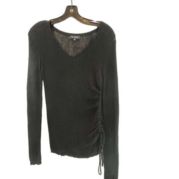 525 America Side Gather Ruched Black V-Neck Sweater - Size S - Picture 3 of 11